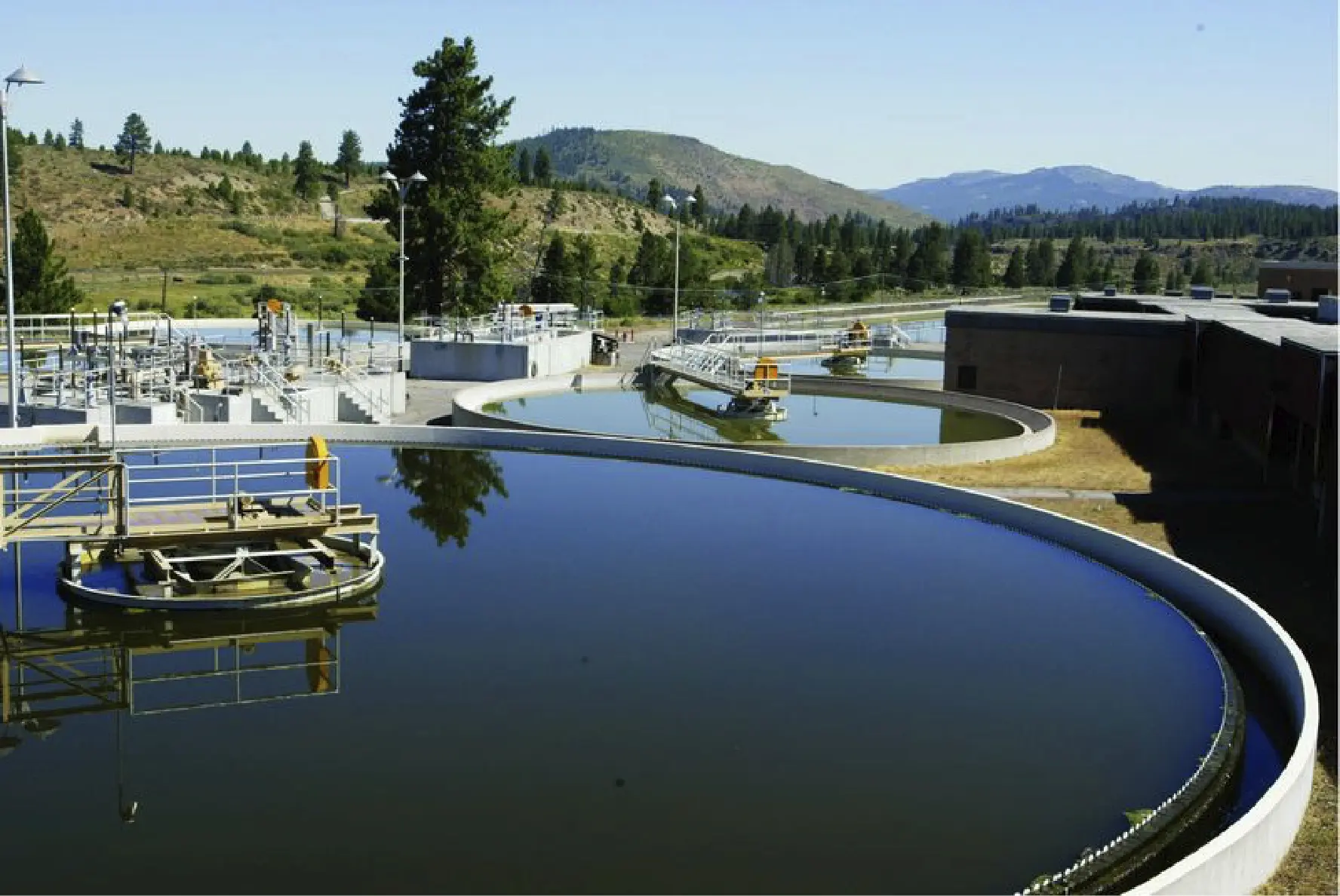 Water treatment facility with mountains